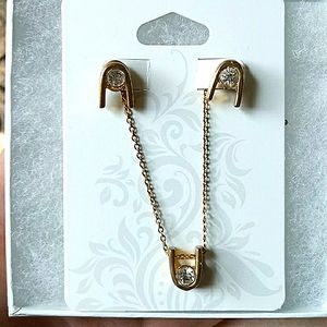 Goldtone U Shape Necklace & Earring Set Crystal Rhinestone Bundle